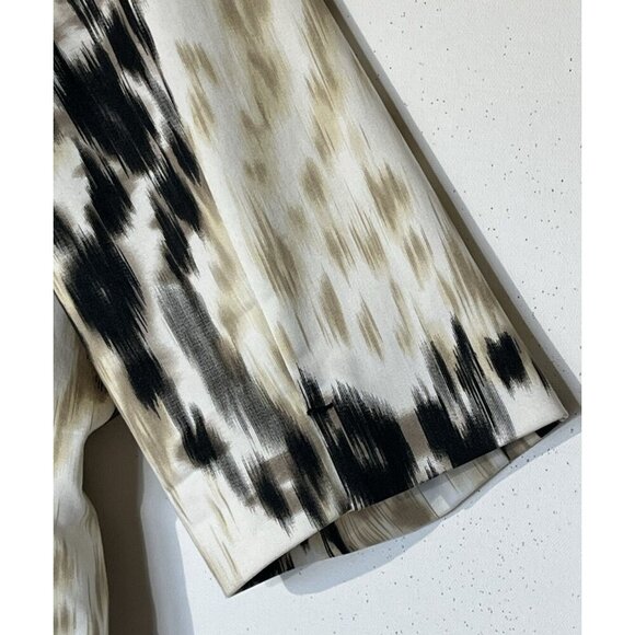 Tahari Beige Black Abstract Print Snaps Front Pockets Stretch Duster Coat - Picture 6 of 10